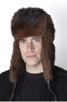 Dark brown polar polecat fur hat, Russian style